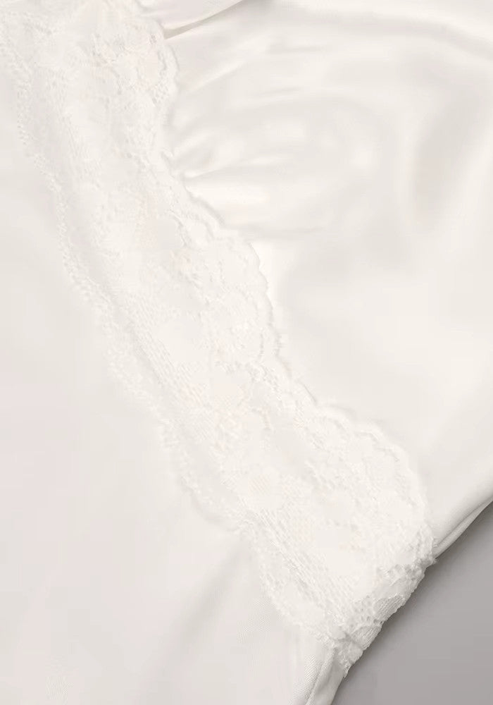 Grecia's Boutique Halter Lace Trim White Satin Maxi Dress