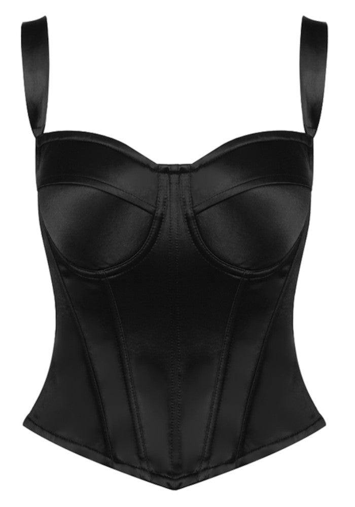 Grecia's Boutique Sweetheart Structured Bustier Black Satin Top