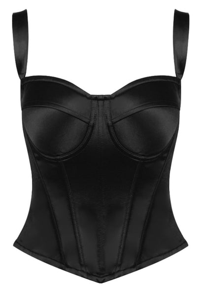 Grecia's Boutique Sweetheart Structured Bustier Black Satin Top