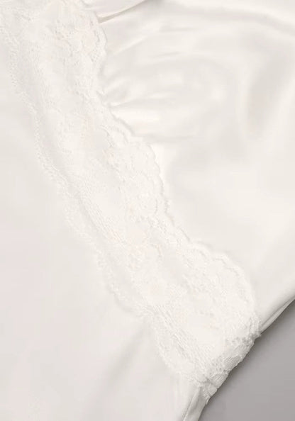 Grecia's Boutique Halter Lace Trim White Satin Maxi Dress